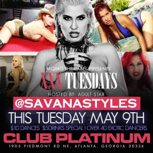 Poster advertisement for Savana Styles hosting Triple-X Tuesdays.