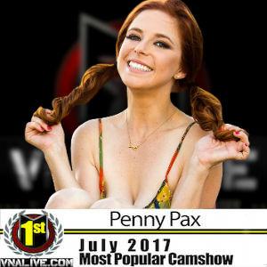 Picture with first-place medal graphic of Penny Pax, #1 VNALive Camgirl for July 2017.