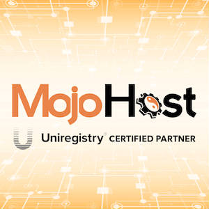 Graphic uniting MojoHost and Uniregistry logos.