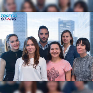 A group photo of the new staff faces at Trafficstars.