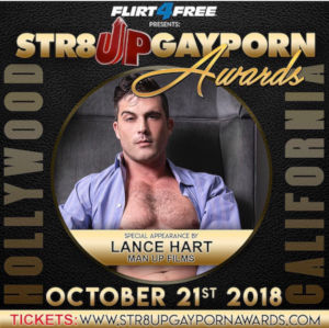 Poster graphic for the Str8UpGayPorn Awards featuring a centered photo of Lance Hart.
