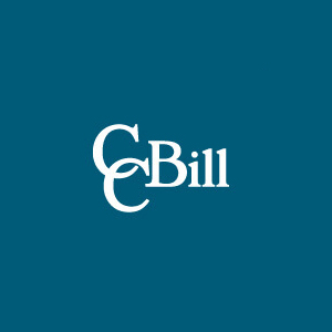 The CCBill logo against a plain blue background.