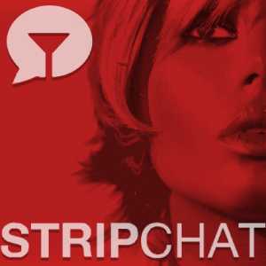 Stripchat logo with inquiring sexy woman's face in red-tinged closeup.