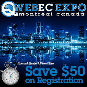 Graphic Illustration of Qwebec Expo Discount for Early Registration.