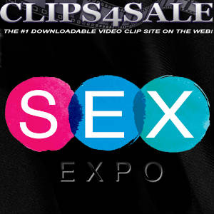 Graphic image of Clips4Sale and SexExpo logos against a dark, leathery background.