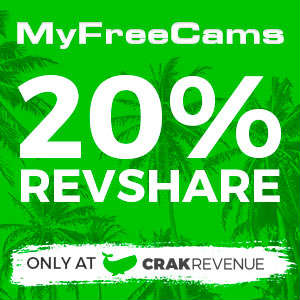 Graphic announcing the return of MyFreeCams 20% Rev-share, with their logo as well as CrakRevenue's.