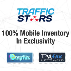 TrafficStars logo with TnAFlix and EMPFlix logos.
