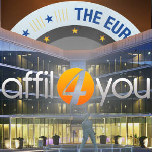 The European Summit medallion rises above the event hotel, before the Affil4You Logo.
