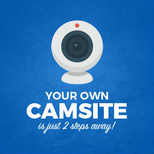 A webcam graphic with CrakRevenue letters saying "Your own camsite is just 2 steps away!"