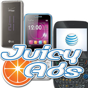 The JuicyAds Logo with some dumb phone examples pictured.
