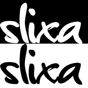 The Slixa logo in black on white. Also, the Slixa logo in white on black.
