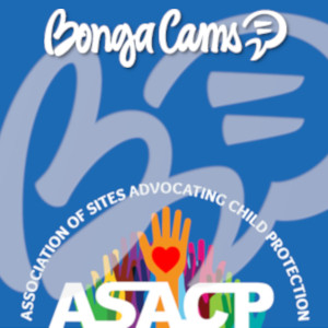 Logo mashup: BongaCams over the huge semi-tansluscent BongaCams logotype, the whole over the arcing ASACP's with the multi-coloured hands raised beneath.