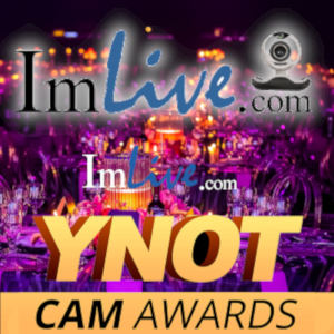 The ImLive and YNOT Cam Awards logos over a background of sumptuous gala event tables.