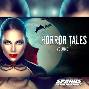Ad graphic for Horror Tales Vol. 1 featuring a beautiful vampiress, a full moon and some bats (and the title too).