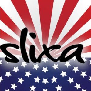 The Slixa logo over an America Stars and Stripes type of background.
