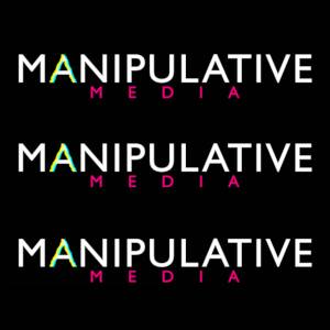 A black background graphic of the Manipulative Media logotype, repeated three times.
