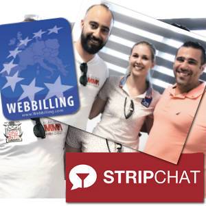WebBilling and Stripchat logos pictured with Eva Zankel of the first and Jim Austin of the second respective companies.
