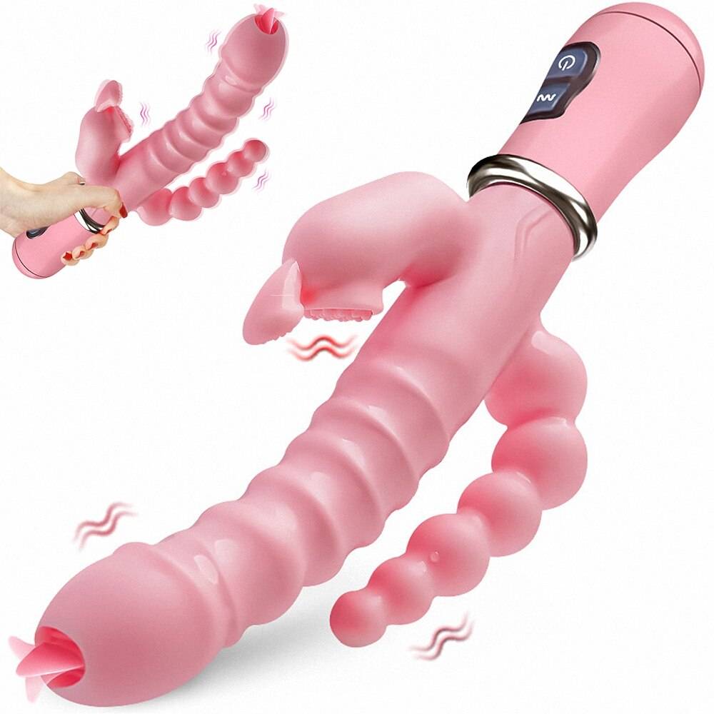 LicklIp 3 In 1 Dildo Rabbit Vibrator Tongue Licking Double Rod Masturbation Anal Clit Vibrator Sex Toys for Women